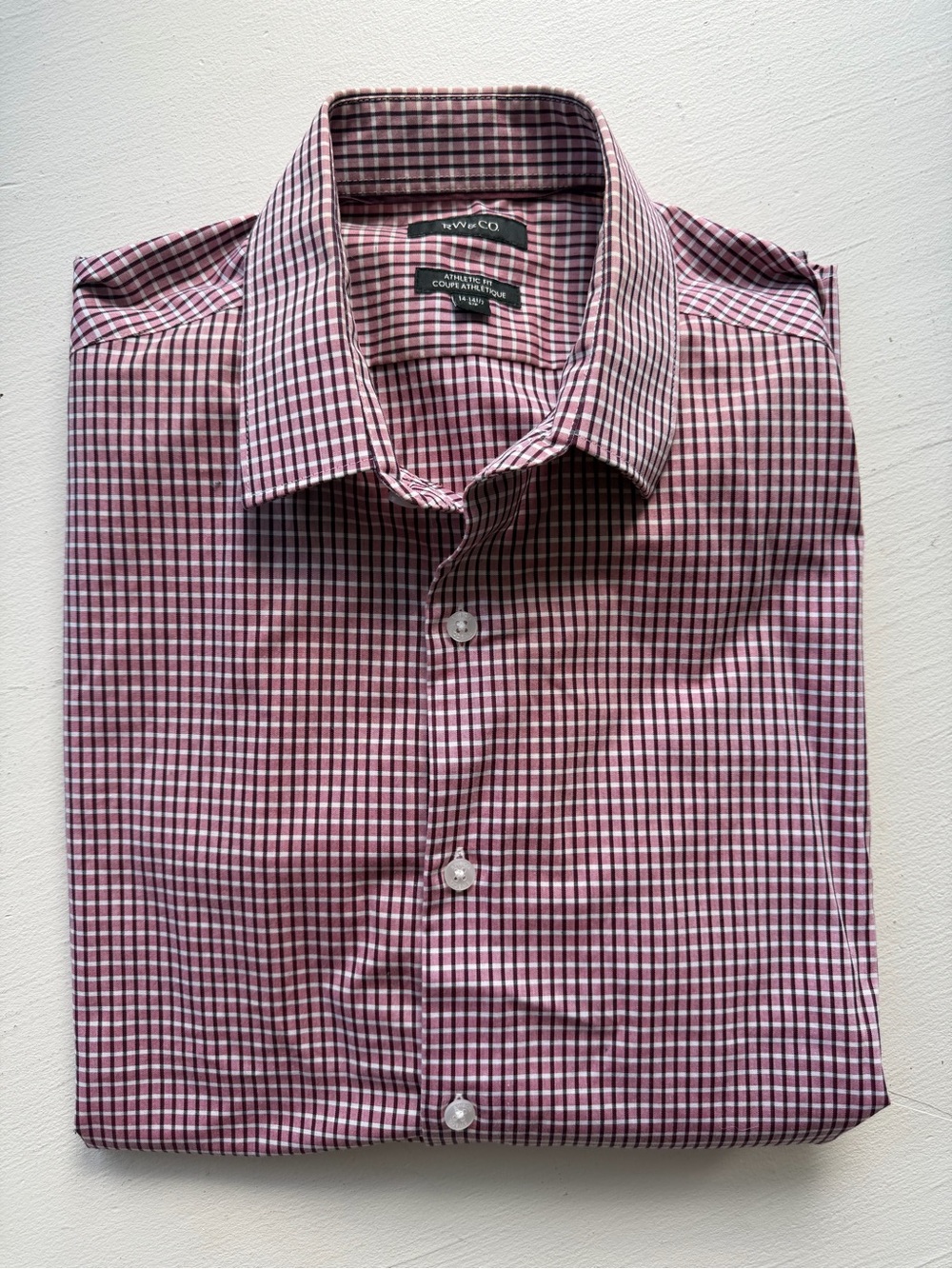 RW&CO Men’s Athletic Fit Burgundy Plaid Dress Shirt Size 14–14.5 S 3 for $30